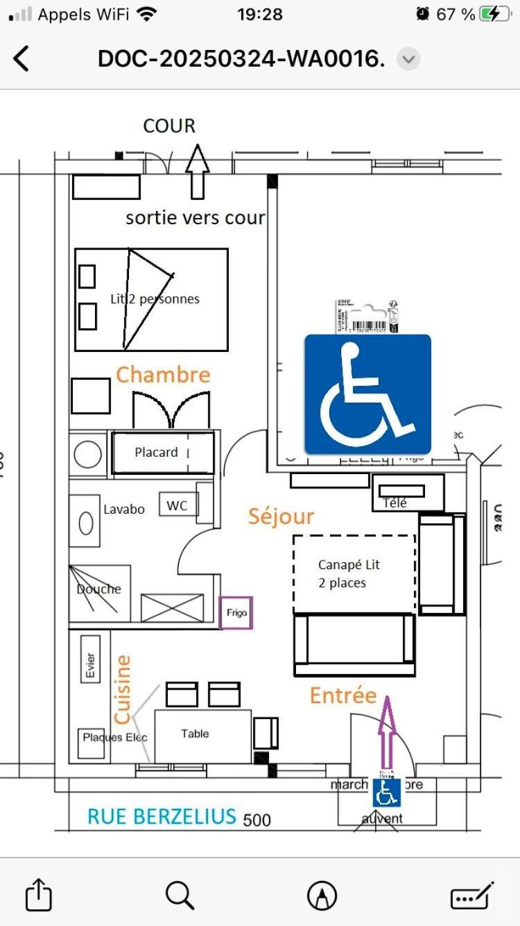 Guesthouse Familial Pour 2,3,4 Personnes De 44M2- Accessible Handic -Rez De Chaussee-Vues Sur Rue Et Patio Prive - Sejour, Chambre Separee-Cuisine,Salle De Bain,Lit Double Et Canape-Lit 2Pers-Entree De La Rue Berzelius-5 Minutes Du Metro Brochant-Lig Paryż Zewnętrze zdjęcie